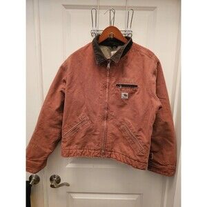 VTG Carhartt Detroit Jacket Women XL Vintage Rose Pink Sherpa Lined Canvas WJ097